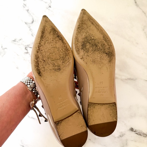 Valentino Garavani Rockstud Caged Nude Patent Leather Pointed Toe Ballet Flats - Picture 5 of 11